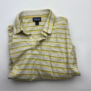Patagonia Polo Shirt Organic Cotton Stripe Short Sleeves Yellow Green Mens Large